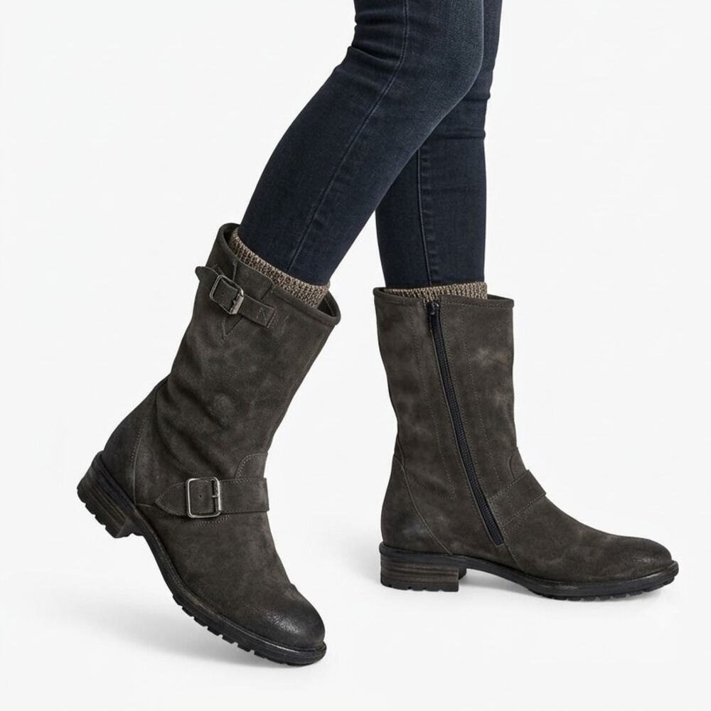 Paul Green Adison Buckle Biker Boots Women's 4.5 UK 7 US Black Suede Slouchy
